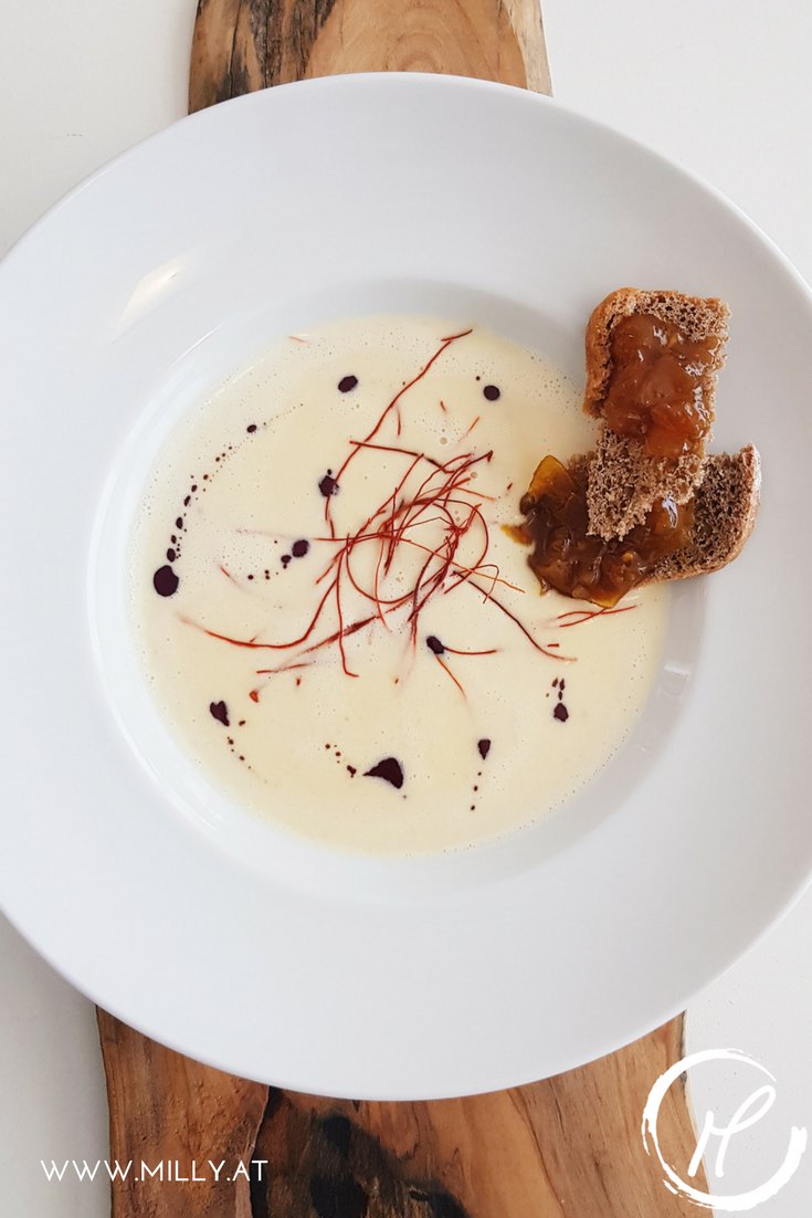 This savory mountain cheese soup will explode your taste buds and leave you wanting for more! And in combination with this tangy lemon chutney, this fusion dish will absolutly convince you! #recipe #cheese #soup #cheesesoup #chutney #lemon #jam #salty #savory