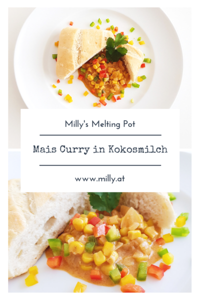 Dieses indische Mais Curry in Kokosmilch ist süß und herzhaft und wird jedem Vegetarier sein Herz höher schlagen lassen! #indisch #curry