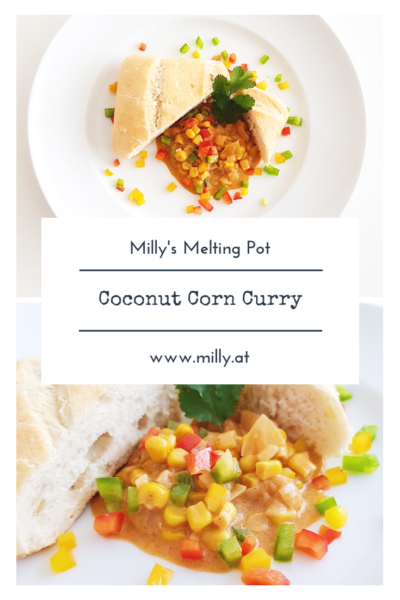 This indian corn curry in coconut milk is sweat and savory and will make every vegetarian's (or other) heart beat faster! #curry #corn