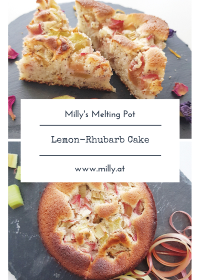 This lemon-rhubarb cake with poppy seeds is a delicious spring recipe and a great gift! #cake #dessert #rhubarb #spring #lemon