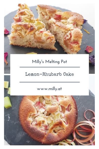 This lemon-rhubarb cake with poppy seeds is a delicious spring recipe and a great gift! #cake #dessert #rhubarb #spring #lemon