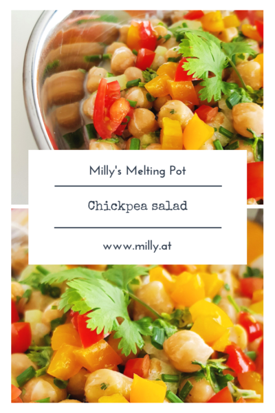 Chickpea salad is a perfect side dish foe barbecues and a good option for vegetarians, as it is a great source of proteins and keeps you full. #chickpeas