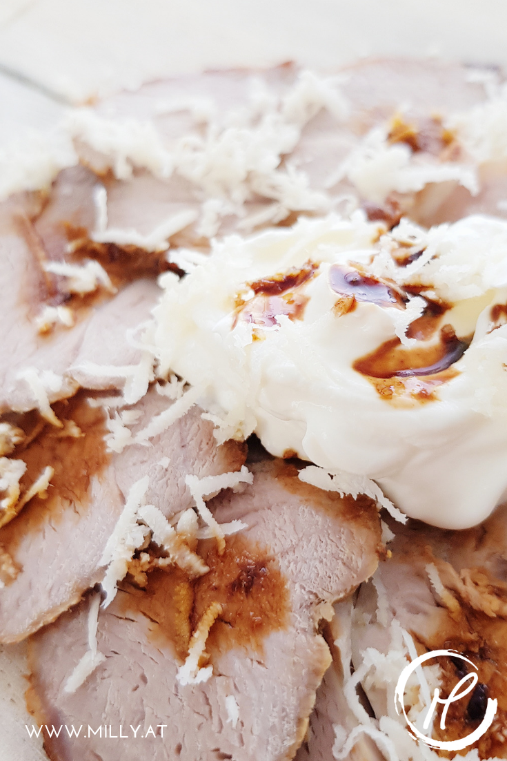 Dieses Gericht ist ein ideales Vorspeisen Rezept und passt super zu ein bißchen Salat, eventuell ein paar frischen Feigen oder knusprigem Speck.