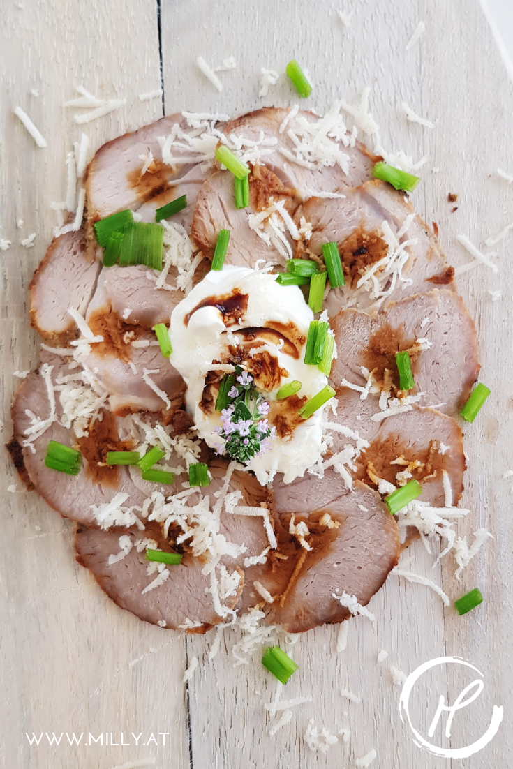 Dieses Gericht ist ein ideales Vorspeisen Rezept und passt super zu ein bißchen Salat, eventuell ein paar frischen Feigen oder knusprigem Speck.