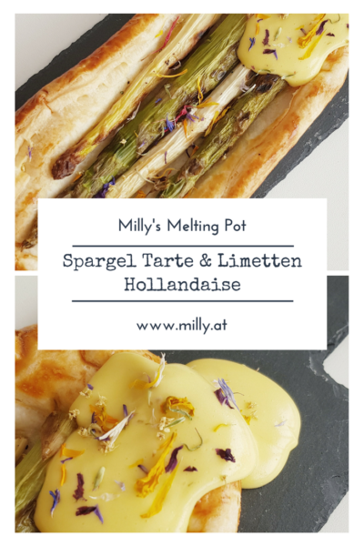 Wenn du eine schnelle Vorspeise brauchst, dann ist dieses Rezept ideal! Diese Spargel Tarte ist in 10 Minuten gemacht (außer du entscheidest dich den Blätterteig selber zu machen). Und während die Tartes im Ofen backen, kannst du Ruck-Zuck die Hollondaise anrühren. #rezept #frühling #spargel #hollandaise #limette #vorspeise