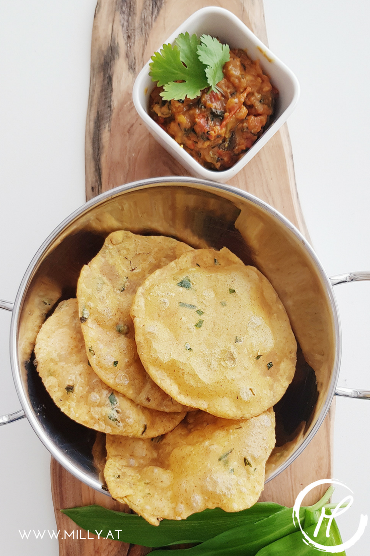 Pooris are a type of indian flat bread that is made without yeast, similar to chapatis. However as opposed to rotlis, pooris are usually deep fried! And if you are a skilled poori maker, then they will puff when you fry them (as a woman you are now eligible for marriage!:) #recipes #poori #indiancuisine #chutney 