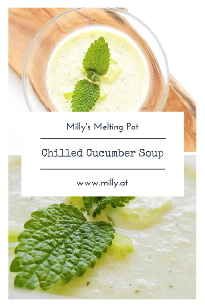 If you serve this cucumber soup in a small glass it is also perfect as fingerfood for your next party! #soup #cucumber #fingerfood