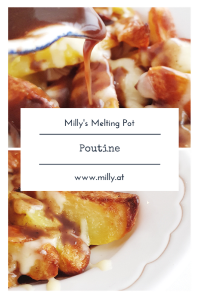 Poutine, das kanadische Fast-Food Gericht, ist das Comfort-Food schlechthin - knusprige Kartoffeln, cremig geschmolzener Käse sowie eine runde Bratensoße machen es zu einem absoluten Highlight! #rezept #poutine #vegetarisch #kartoffeln #kanada #snack