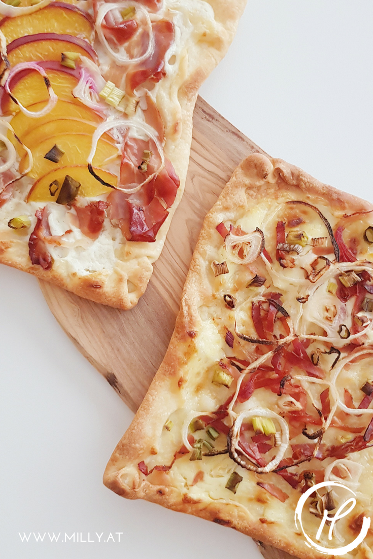 With just very few ingredients, this flammkuchen is the perfect snack or a quick dinner! #dinner #recipe #quick #snack #flammkuchen