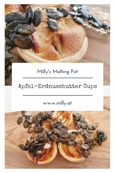 Meine Inspiration: die Apfeltarte meiner Mama, und eine Snack Idee, die Heisshunger verhindert! #halloween #apfelcups #erdnuss