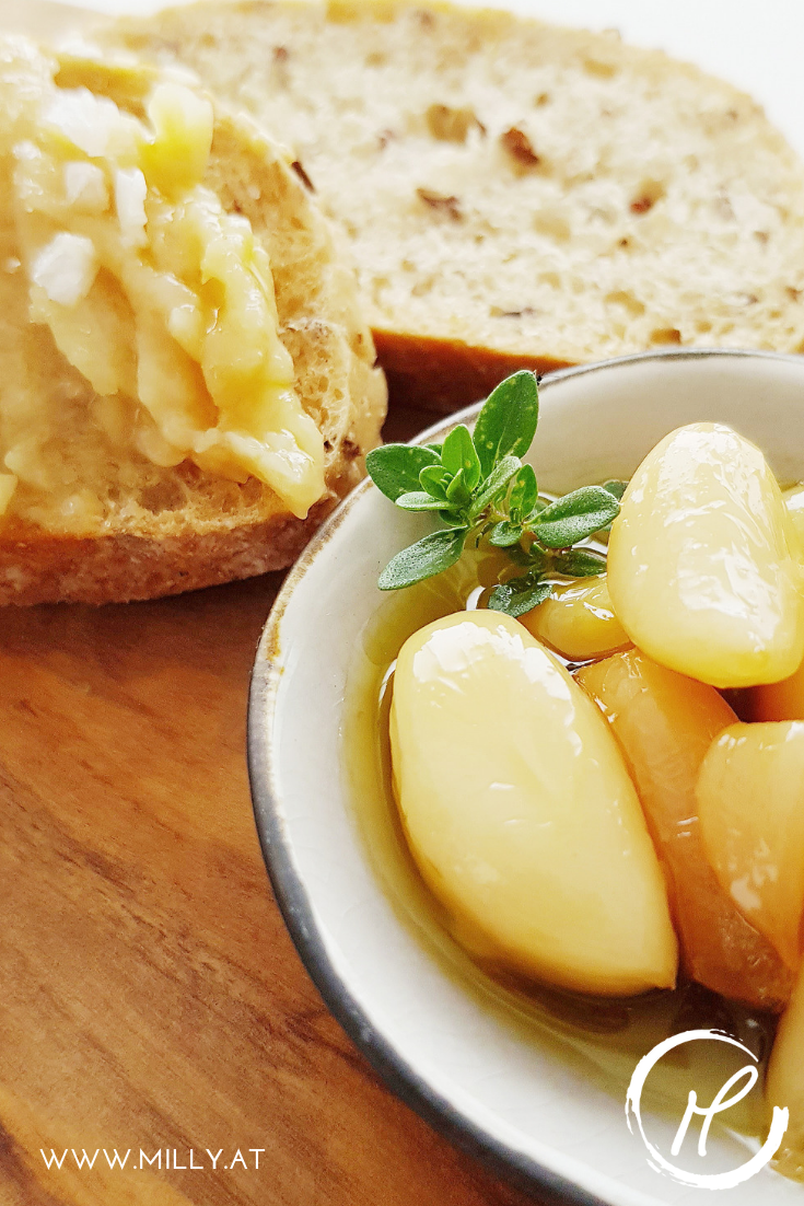 This garlic confit transforms strong garlic into silky smooth and spicy garlic - you won#t be able to live without it again. #garlic #starter #confit