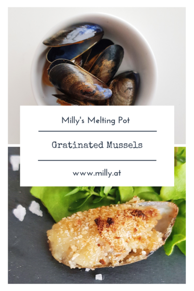 These gratinated mussels are perfect as an amuse-bouche with a great glass of wine or as a starter! #mussels #gratin #garlic #starter #snack