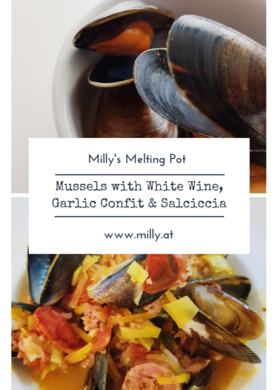 Here my version of the traditional mussels - a fusion of the belgian recipe with a white wine sauce and some salciccia sausage!